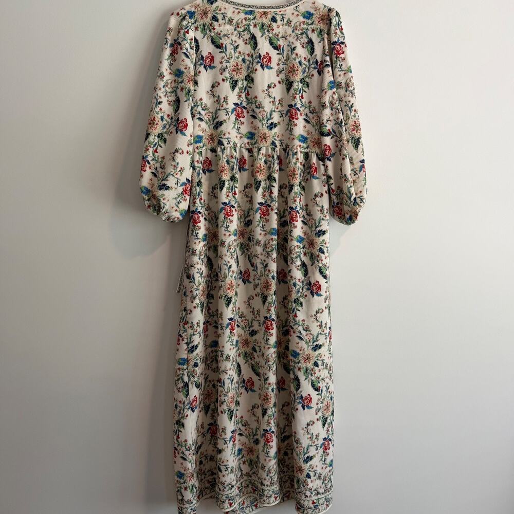 Max Studio Floral Maxi Dress Faux Wrap Women's Medium Balloon Sleeve Boho V-Neck - Picture 9 of 10